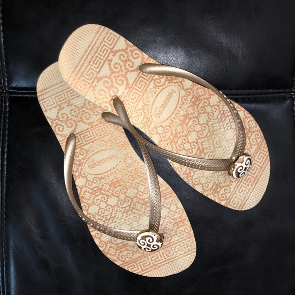 White & Gold Havaianas Slim Flip Flops - Picture 1 of 5